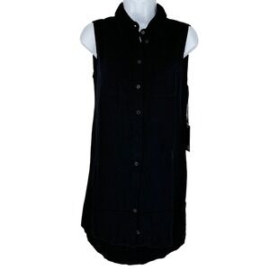 Michael Lauren Samson Sleeveless Button Up Tunic Shirt Womens XS Black